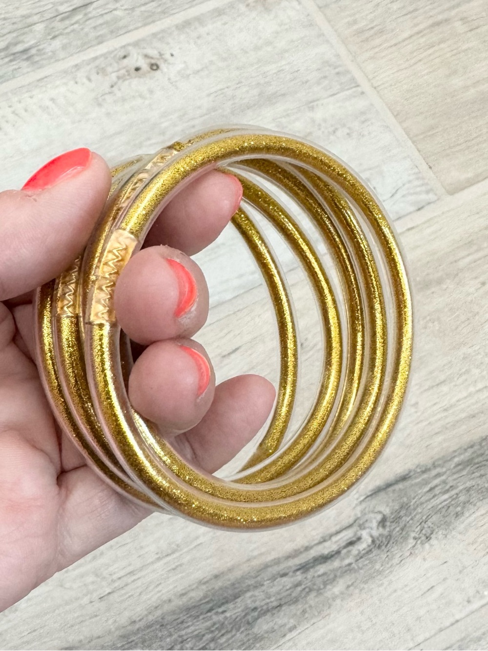 Glitter Gold Jelly Bangle Bracelets - Picture 4 of 5